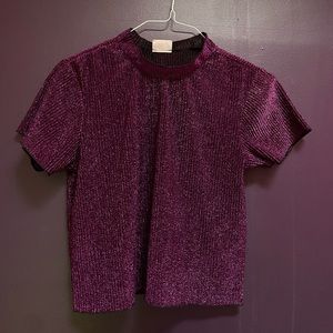 Purple sparkly mock neck ribbed blouse